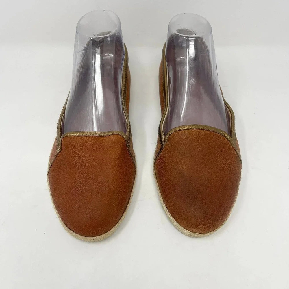 Nurture Leather Flats Wms 9.5 Rusty Brown Espadrille Gold Trim Boho Western‎